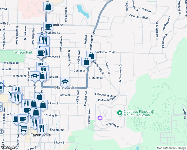map of restaurants, bars, coffee shops, grocery stores, and more near 517 Fallin Avenue in Fayetteville