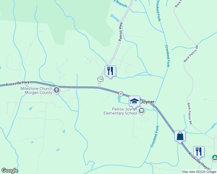 map of restaurants, bars, coffee shops, grocery stores, and more near 4315 Knoxville Highway in Oliver Springs