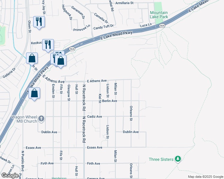 map of restaurants, bars, coffee shops, grocery stores, and more near 736 Milan Street in Henderson