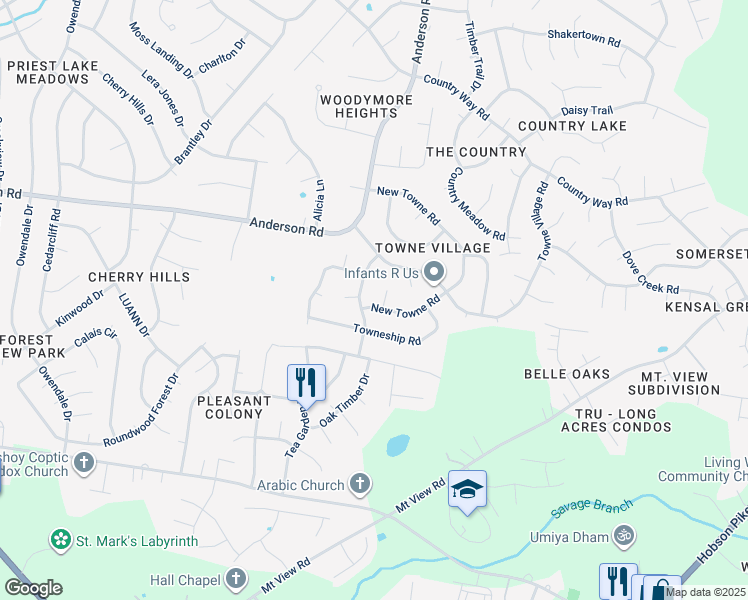 map of restaurants, bars, coffee shops, grocery stores, and more near 408 South Towne Court in Nashville