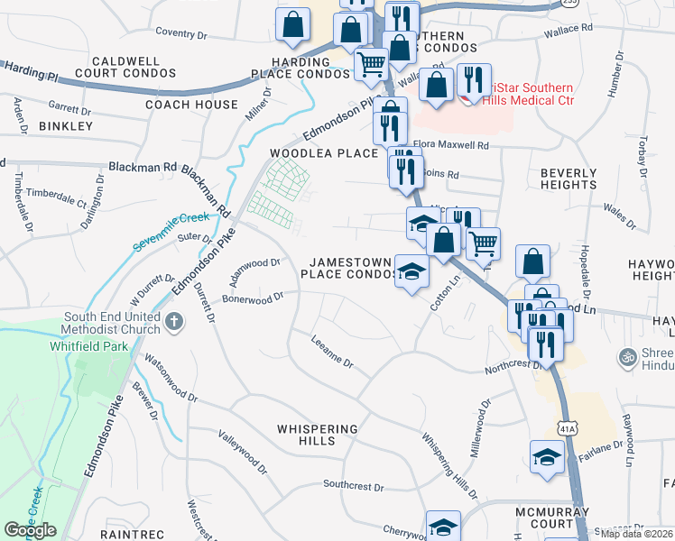 map of restaurants, bars, coffee shops, grocery stores, and more near 431 Adamwood Drive in Nashville