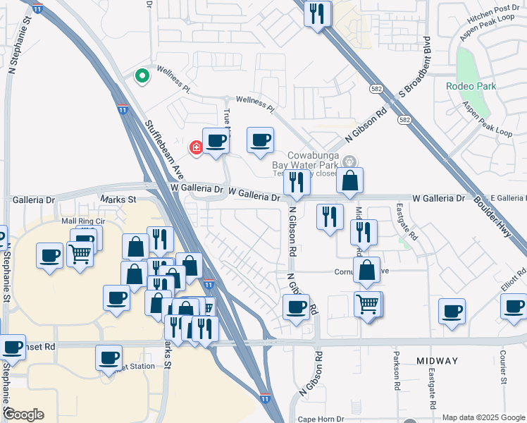 map of restaurants, bars, coffee shops, grocery stores, and more near 1021 Valley Light Avenue in Henderson