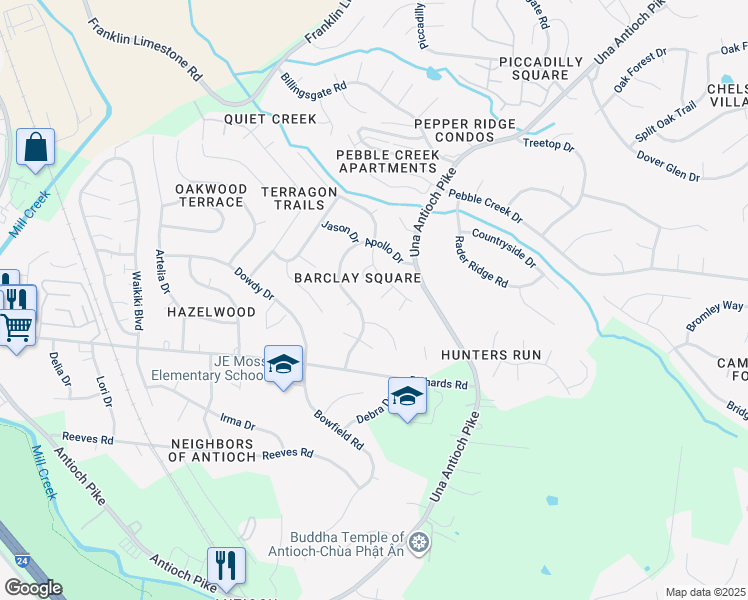 map of restaurants, bars, coffee shops, grocery stores, and more near 4817 Barclay Square Drive in Nashville