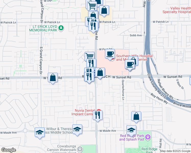 map of restaurants, bars, coffee shops, grocery stores, and more near S Fort Apache Rd & W Sunset Rd in Spring Valley