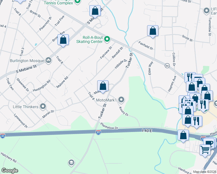 map of restaurants, bars, coffee shops, grocery stores, and more near 1975 Hilldale Drive in Burlington