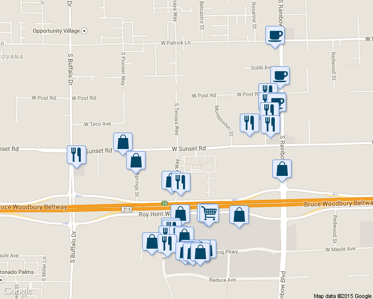 map of restaurants, bars, coffee shops, grocery stores, and more near 6480 South Tenaya Way in Las Vegas