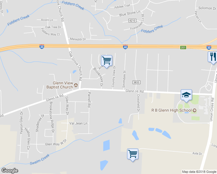 map of restaurants, bars, coffee shops, grocery stores, and more near 4351 Glenn Hi Road in Winston-Salem