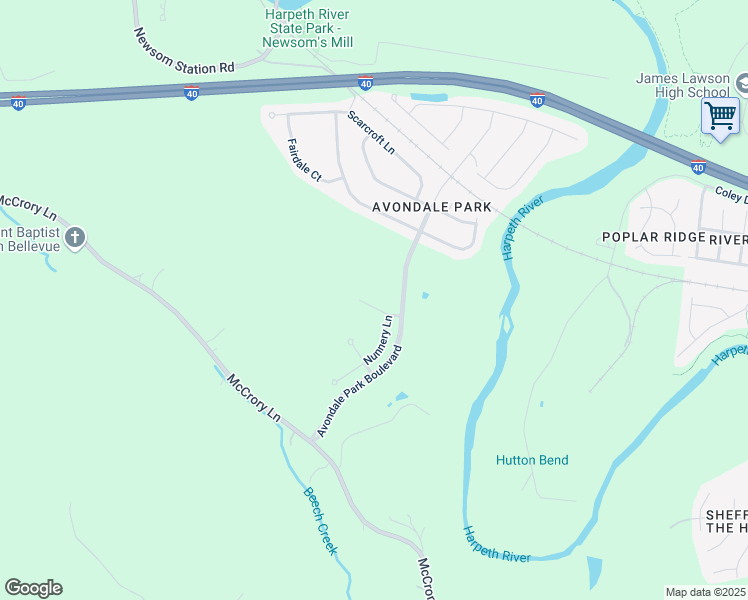 map of restaurants, bars, coffee shops, grocery stores, and more near 305 Avondale Park Boulevard in Nashville