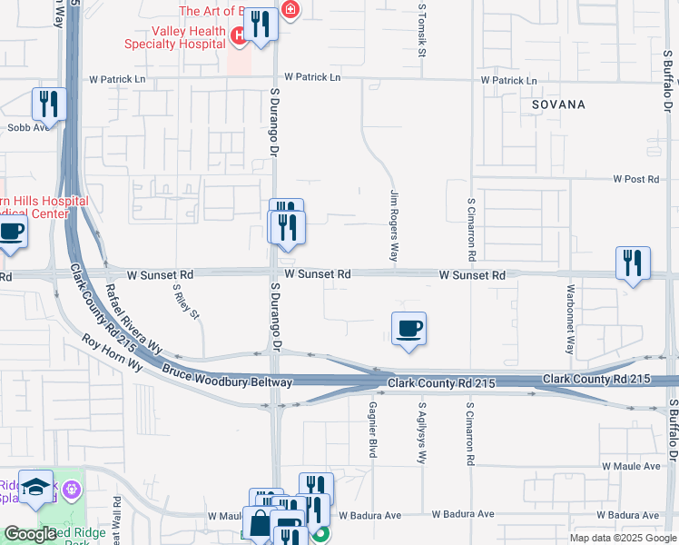 map of restaurants, bars, coffee shops, grocery stores, and more near 8398 West Sunset Road in Las Vegas