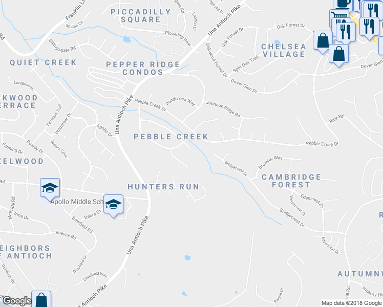 map of restaurants, bars, coffee shops, grocery stores, and more near 5108 Countryside Drive in Nashville