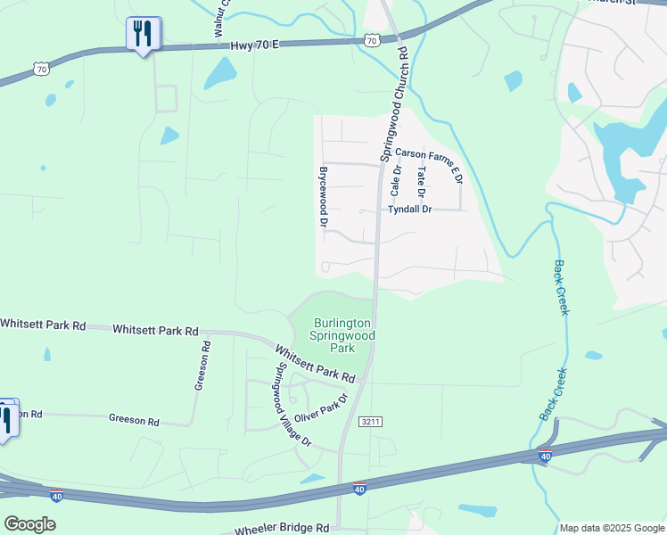 map of restaurants, bars, coffee shops, grocery stores, and more near 7209a Olmstead Drive in Burlington