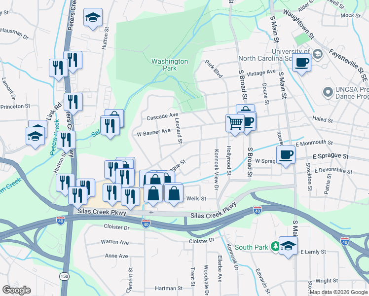 map of restaurants, bars, coffee shops, grocery stores, and more near 532 Salisbury Ridge Road in Winston-Salem