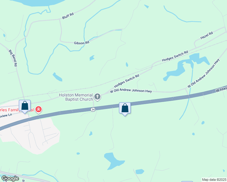 map of restaurants, bars, coffee shops, grocery stores, and more near 2670 West Old A J Highway in Strawberry Plains