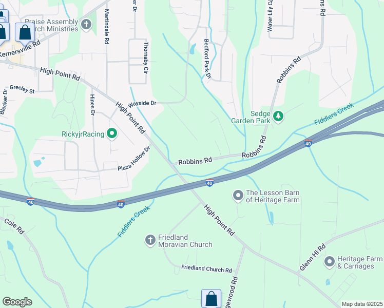 map of restaurants, bars, coffee shops, grocery stores, and more near 528 Robbins Road in Winston-Salem