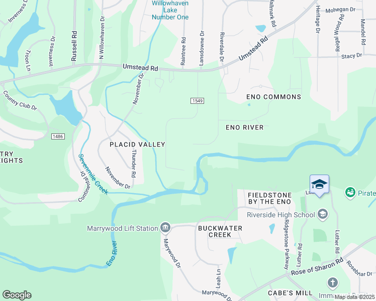 map of restaurants, bars, coffee shops, grocery stores, and more near 431 South Riverdale Drive in Durham