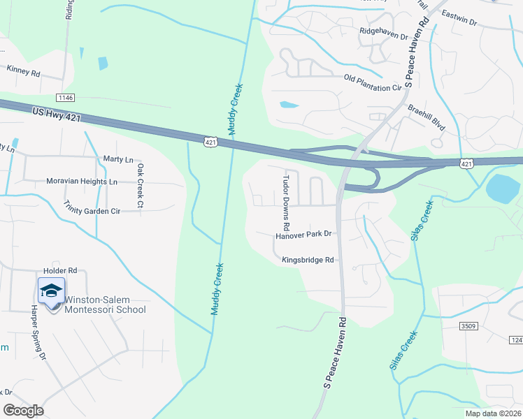 map of restaurants, bars, coffee shops, grocery stores, and more near 5700 Regent Village Drive in Winston-Salem