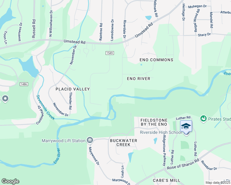 map of restaurants, bars, coffee shops, grocery stores, and more near 409 South Riverdale Drive in Durham