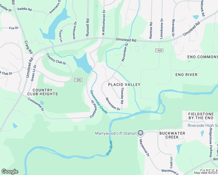 map of restaurants, bars, coffee shops, grocery stores, and more near 2329 Dawn Trail in Durham