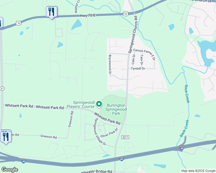 map of restaurants, bars, coffee shops, grocery stores, and more near 7209a Olmstead Drive in Burlington