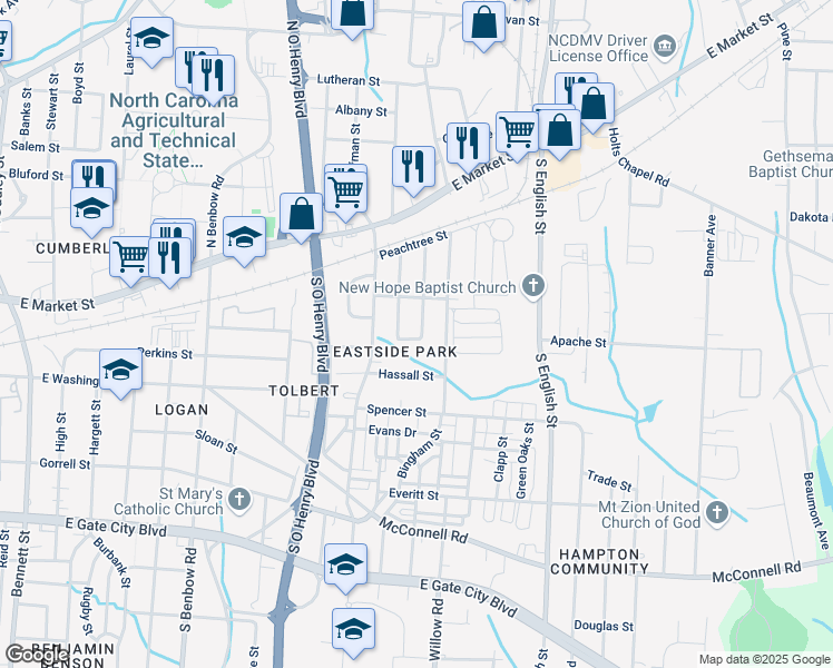 map of restaurants, bars, coffee shops, grocery stores, and more near 320 Gant Street in Greensboro