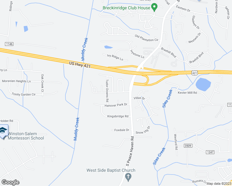 map of restaurants, bars, coffee shops, grocery stores, and more near 5510 Regent Village Drive in Winston-Salem