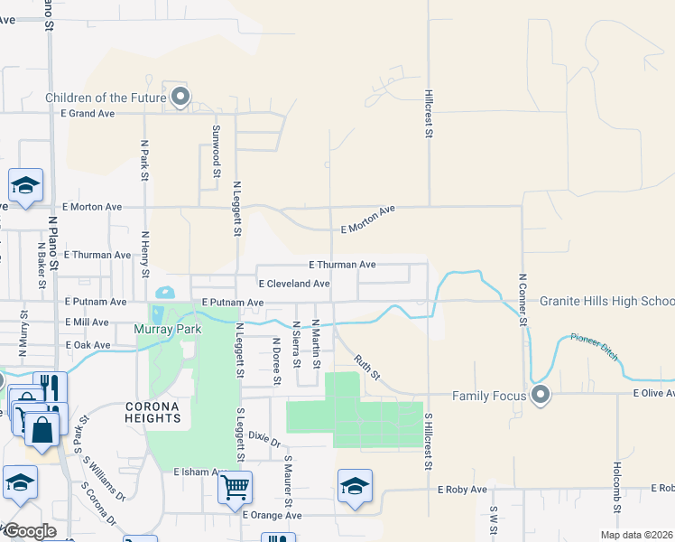 map of restaurants, bars, coffee shops, grocery stores, and more near 1009 East Thurman Avenue in Porterville