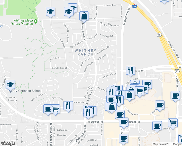 map of restaurants, bars, coffee shops, grocery stores, and more near 802 Seclusion Circle in Henderson