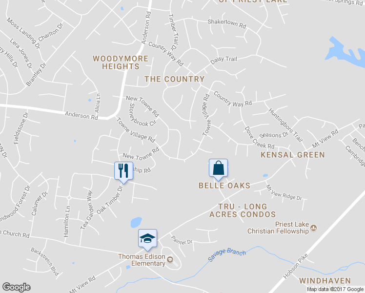 map of restaurants, bars, coffee shops, grocery stores, and more near 3344 Towne Ridge Drive in Nashville