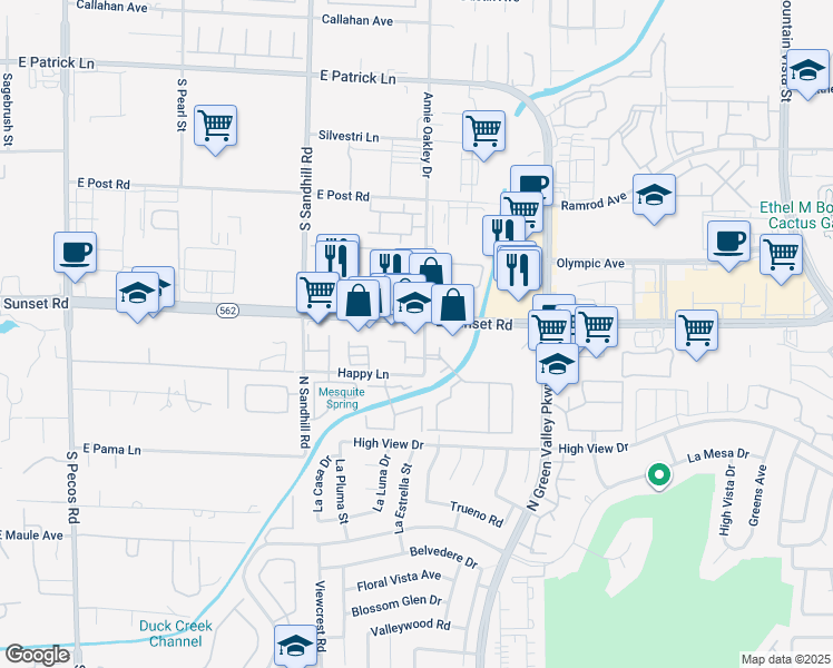 map of restaurants, bars, coffee shops, grocery stores, and more near 3995 East Sunset Road in Las Vegas