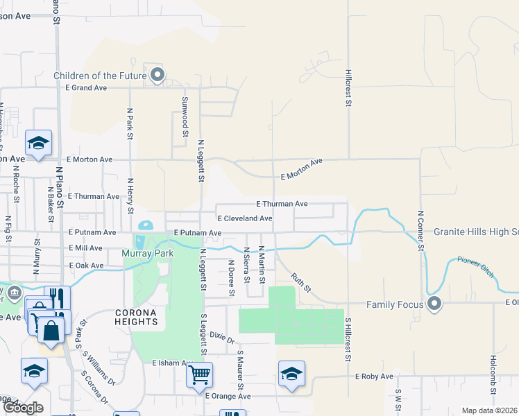map of restaurants, bars, coffee shops, grocery stores, and more near 951 East Thurman Avenue in Porterville