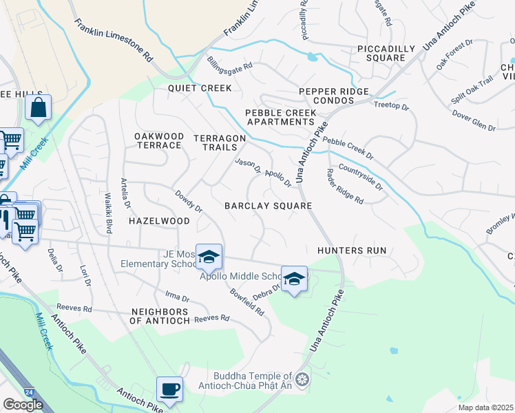 map of restaurants, bars, coffee shops, grocery stores, and more near 4748 Apollo Drive in Nashville