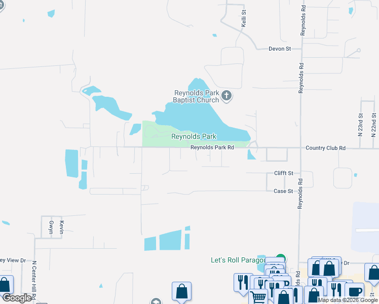 map of restaurants, bars, coffee shops, grocery stores, and more near 3312 Reynolds Park Road in Paragould