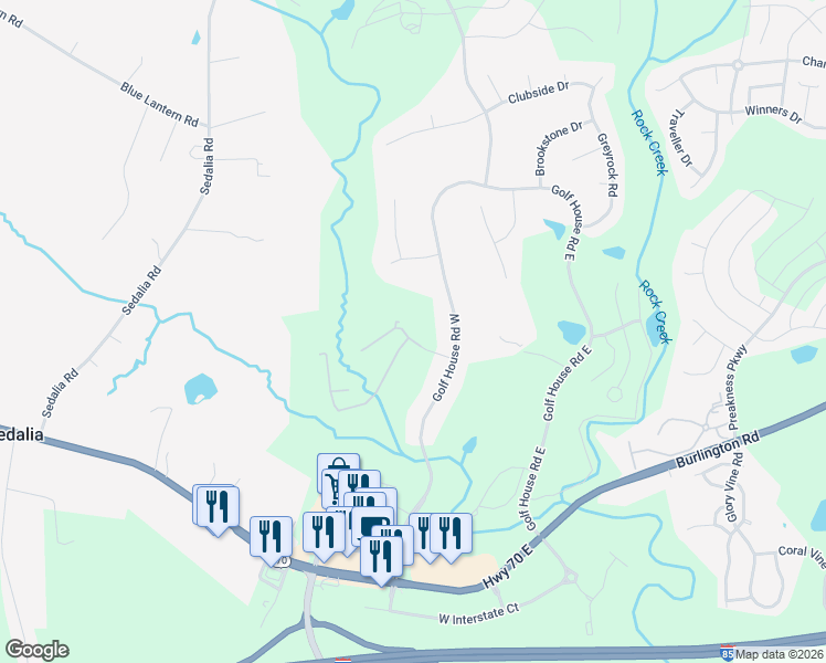 map of restaurants, bars, coffee shops, grocery stores, and more near 6365 Double Eagle Drive in Whitsett