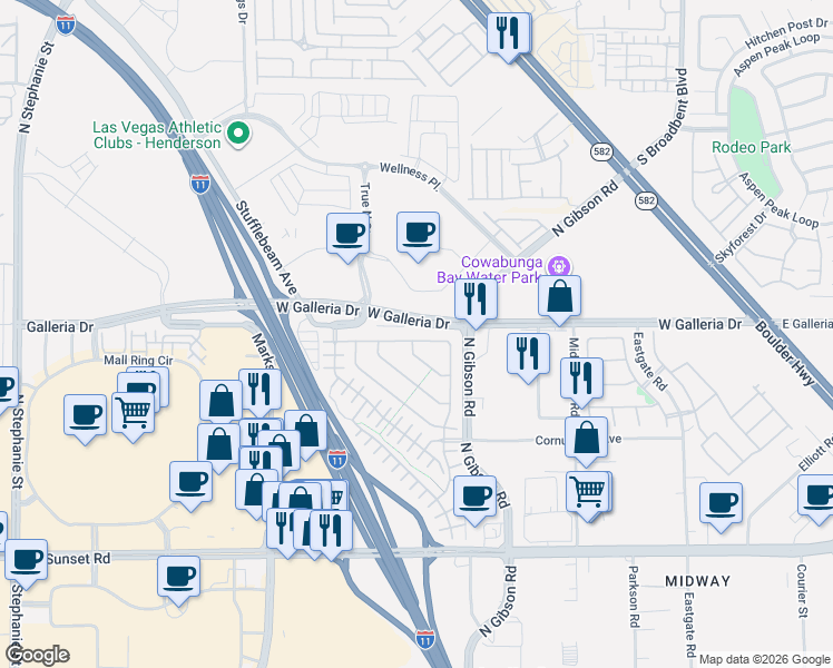 map of restaurants, bars, coffee shops, grocery stores, and more near 1022 Valley Light Avenue in Henderson