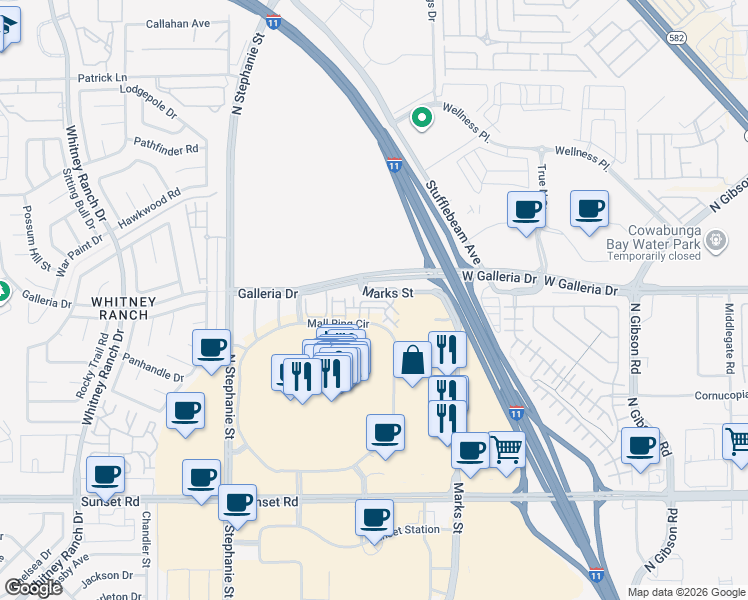 map of restaurants, bars, coffee shops, grocery stores, and more near 1217 Marsolan Court in Henderson