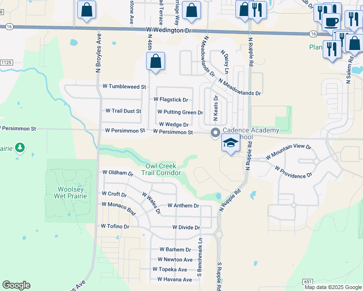 map of restaurants, bars, coffee shops, grocery stores, and more near 4405 West Persimmon Street in Fayetteville