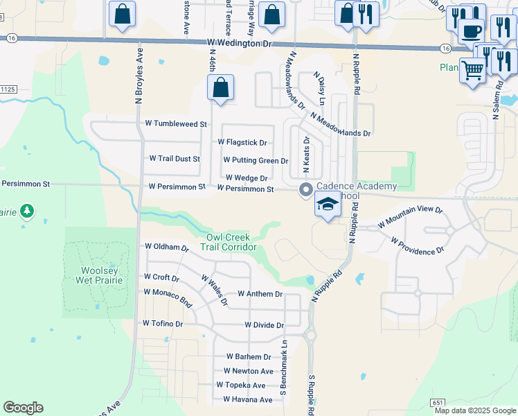 map of restaurants, bars, coffee shops, grocery stores, and more near 4405 West Persimmon Street in Fayetteville