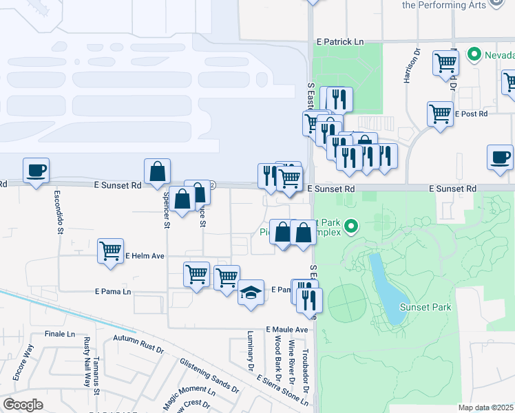 map of restaurants, bars, coffee shops, grocery stores, and more near 2255 East Sunset Road in Las Vegas