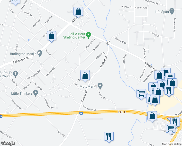 map of restaurants, bars, coffee shops, grocery stores, and more near 1975 Hilldale Drive in Burlington