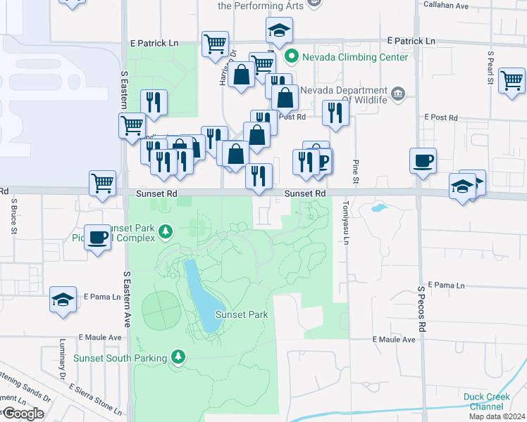 map of restaurants, bars, coffee shops, grocery stores, and more near 2995 East Sunset Road in Las Vegas