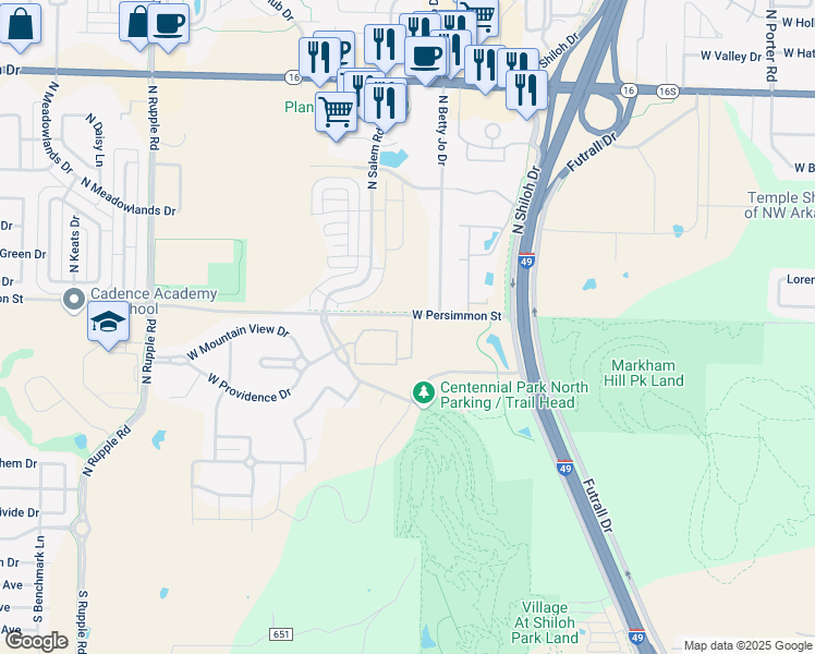 map of restaurants, bars, coffee shops, grocery stores, and more near 474 North Coral Canyon Loop in Fayetteville