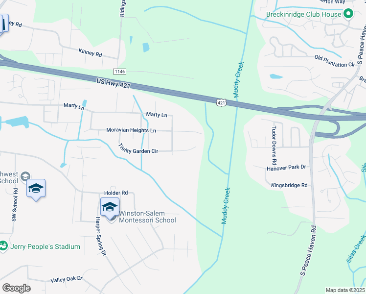 map of restaurants, bars, coffee shops, grocery stores, and more near 1589 Trinity Garden Circle in Clemmons