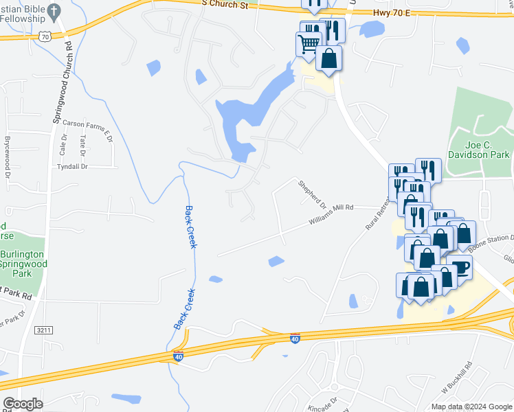 map of restaurants, bars, coffee shops, grocery stores, and more near 4111 Dublin Court in Burlington