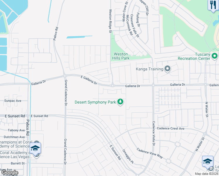 map of restaurants, bars, coffee shops, grocery stores, and more near East Galleria Drive in Henderson
