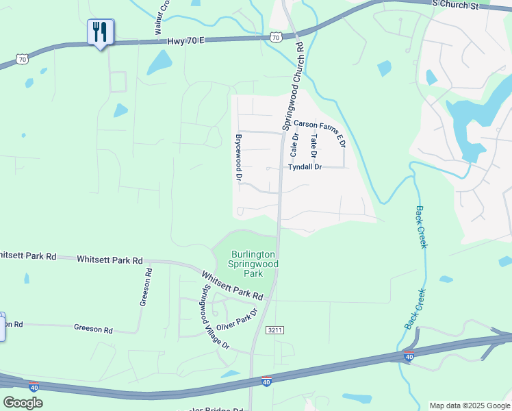 map of restaurants, bars, coffee shops, grocery stores, and more near 7221 Olmstead Drive in Burlington