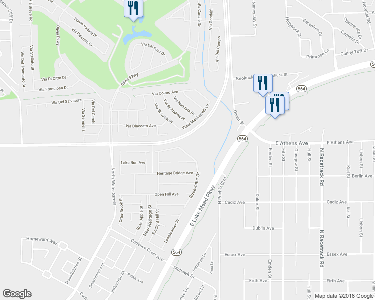 map of restaurants, bars, coffee shops, grocery stores, and more near 808 Rosewater Drive in Henderson
