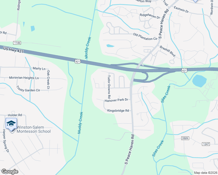 map of restaurants, bars, coffee shops, grocery stores, and more near 401 Tudor Downs Road in Winston-Salem