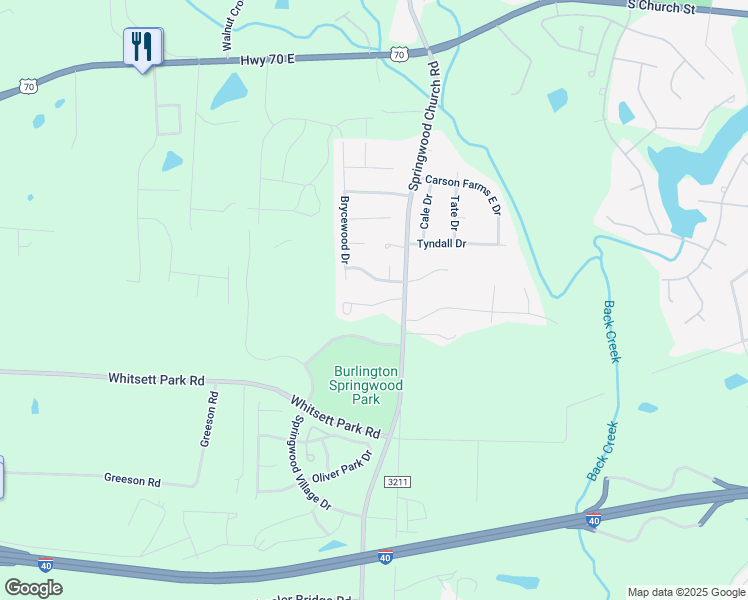 map of restaurants, bars, coffee shops, grocery stores, and more near 7214 Olmstead Drive in Burlington