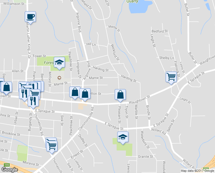 map of restaurants, bars, coffee shops, grocery stores, and more near 1432 Verdun Street in Winston-Salem