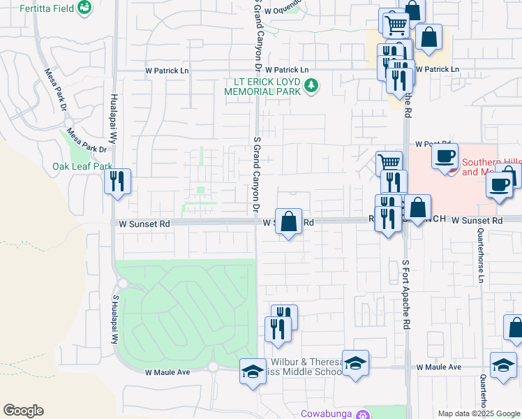 map of restaurants, bars, coffee shops, grocery stores, and more near 9750 West Sunset Road in Las Vegas